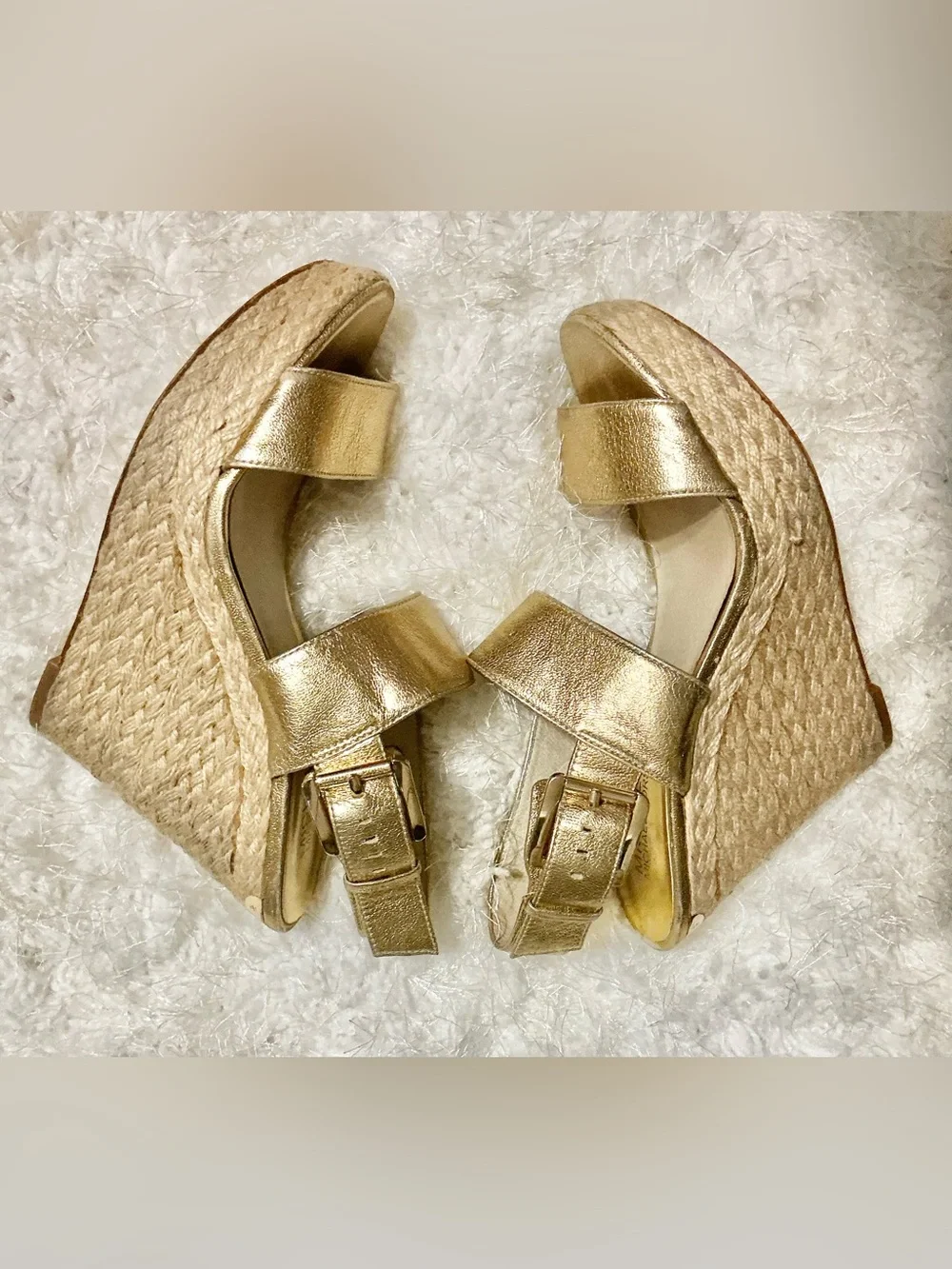 Michael Kors Metallic Gold Espadrille Wedge Sandals